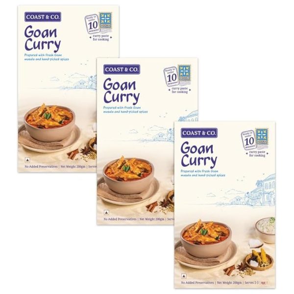 Goan Curry Masala Paste | Authentic Indian Seafood Cooking Paste | Ready-to-Cook (Pack of 3 (600gm))