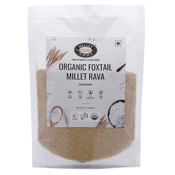 Millet Amma CERTIFIED ORGANIC Foxtail Millet Rava - Pack of 1, 1 kg, High Protein, High Fibre, Stone Ground,