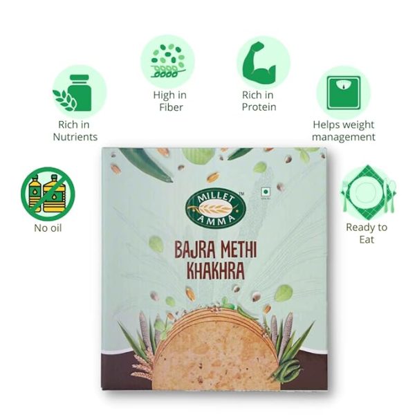 Bajra Methi Khakhra - Pack Of 2 (180g each), Baked, No Added Preservatives, Full Of Fiber, 70% Millet Content, Ready To Eat