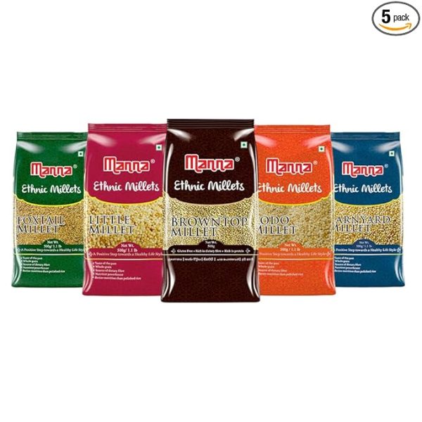 Whole Grains, Combo Pack of 5, 2.5Kg Browntop, Foxtail, Kodo, Little, Barnyard