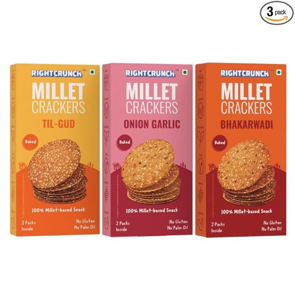 Millet Crackers Gluten Free & Baked with High Protein & Fibre. Healthy Chai Time Snacks, 300g.