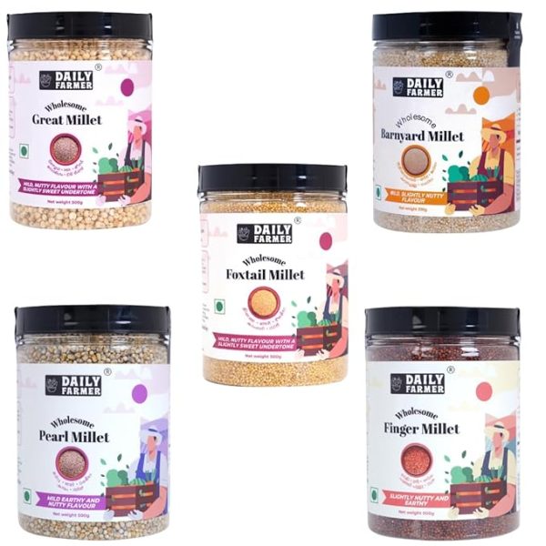 2.5 kg Combo Millet Pack of 5 | Foxtail 500g, Pearl 500g, Finger 500g, Barnyard 500g, Great 500g | Wholesome Grains