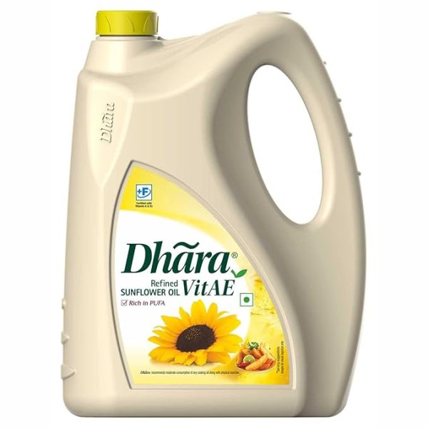 Dhara Vitae Refined Sunflower Oil, 5 L Jar