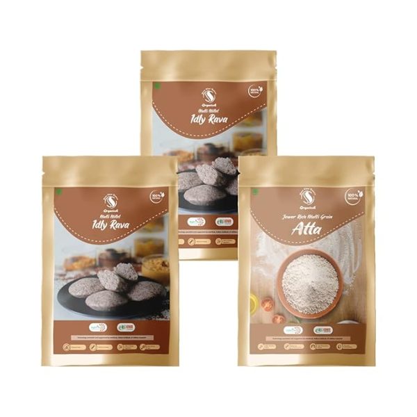 Organics Multi Millet atta 1 Kg + Multi Millet Idly Rawa 500 Grams ( Pack of 2 each)