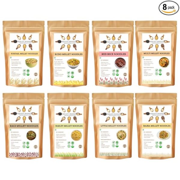 8-Millet Noodles Combo – Instant Noodles | Little, Kodo, Red Rice, Ragi, Foxtail, Pearl, Barley & Multi Millet