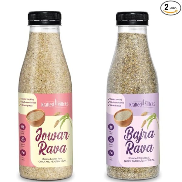 Krafted Millets Steamed Jowar Rava & Bajra Rava (Pack of 2) – High Fiber