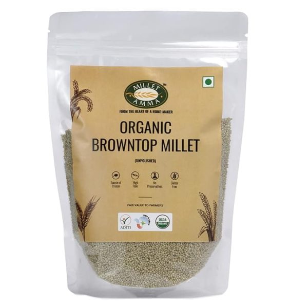 CERTIFIED ORGANIC Browntop Millet Grain, Whole Grain - Pack of 1, 1Kg, Rich in Fibre and Minerals, Healthy and Organic Foods,