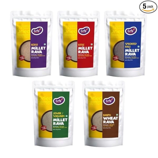 Assorted Pack of 5 - Millet Rava and Khapli Rava 250 gms x 5 | Ready-to-Cook Millet Rava