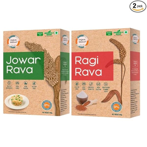 Organic Wisdom Roots Jowar & Ragi Rava (Millet Rava) Combo Pack-400 grams each|100% Natural & Gluten Free
