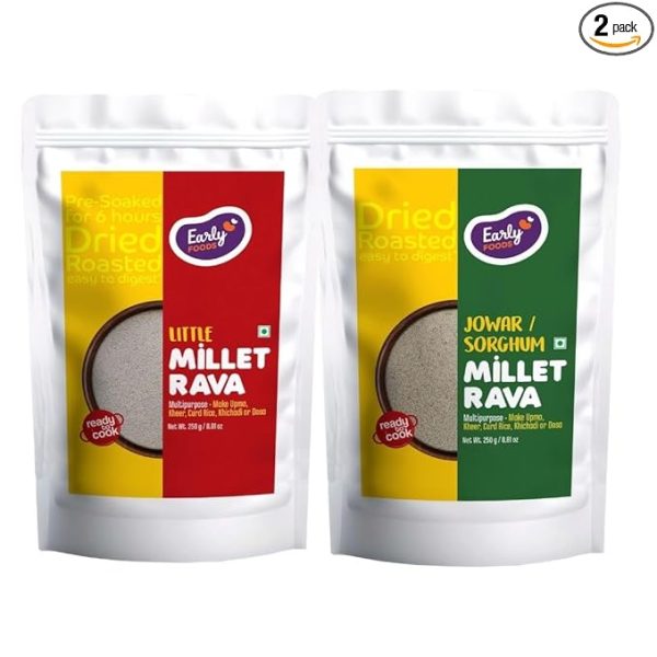 Assorted Pack of 2 - Little Millet & Jowar Rava | Instant Millet Sooji | Instant Breakfast Mix