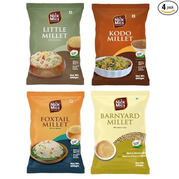 Unpolished Millets Combo Pack - 4 x 500gm | Foxtail, Little, Kodo & Barnyard Millets