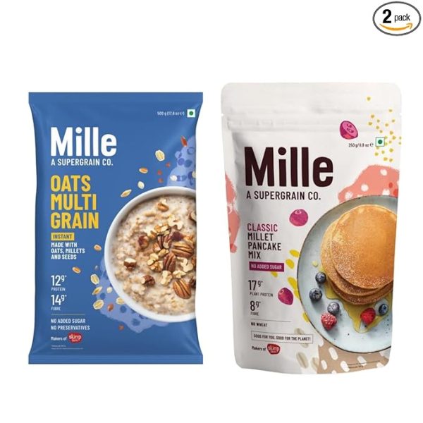 Zero Added Sugar Breakfast Combo | Millet and Oats & Classic Pancake Pack of 2 | 500 + 250g