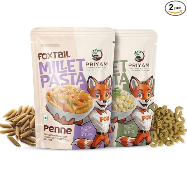 Foxtail Millet Pasta Combo (Penne & Macaroni) with Seasoning Mix Pack of 2 | Each 192 g