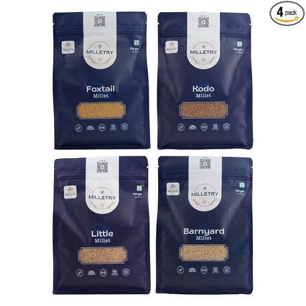 Grains Combo |Foxtail, Little, Kodo and Banyard Millet - High Plant Protein  | Pack 4 x 750g Each