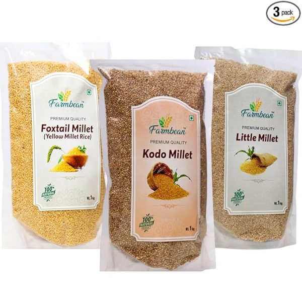 Millets Combo-3Kg Pack of 3 | Natural Grains Unpolished Millets | Kodo, Little, Foxtail