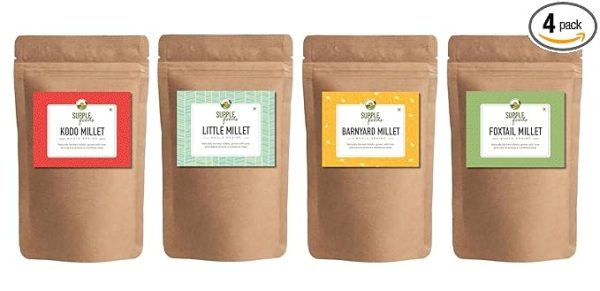 SUPPLE foods Barnyard, Foxtail, Little And Kodo Organic Millets Whole Grains, 1.6kg - 400g Each Millets Combo Pack