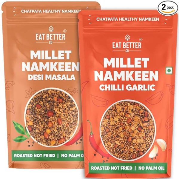 Millet Namkeen Combo - Chilli Garlic & Desi Masala - Healthy Snacks - Roasted, Not Fried | No Palm Oil 200 grams