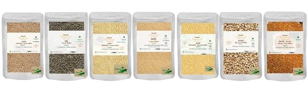 Organic Millets  Combo Pack of 7 | Little, Pearl, Proso, Kodo, Foxtail, Barnyard, Browntop Millet