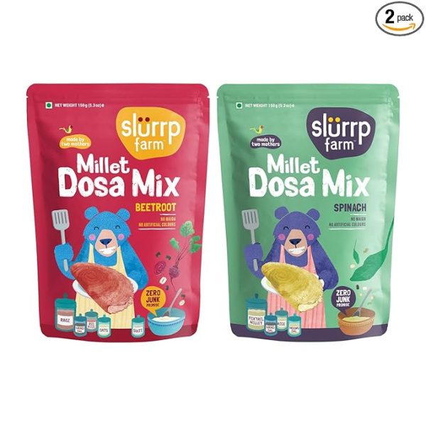 Millet Dosa Instant Mix, Supergrains Spinach And Beetroot, Natural And Healthy Food, 150g