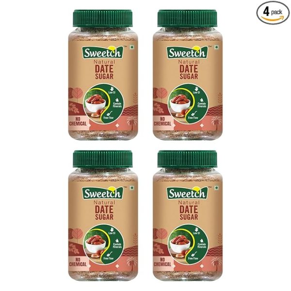 Natural Date Sugar 350g In Each Jar | Dried Dates Powder | No Preservatives, No Chemicals  (Pack of 4)