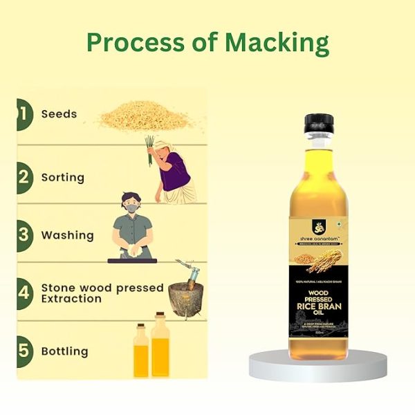 Cold Pressed Rice Bran Oil - 500ml | Bottle Wood Pressed Rice Bran Oil for Cooking