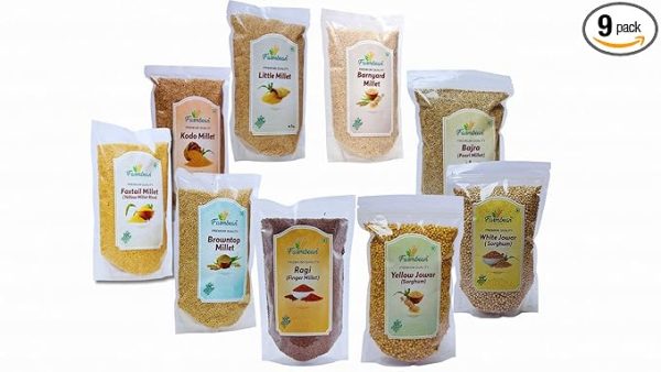 Farmbean Millets Combo 9 Kg Pack of 9 | Yellow Jowar 1 Kg, White Jowar 1 Kg