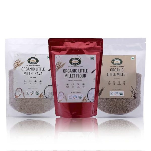 Organic Little Millet Combo Pack of 3 | Little Millet Grain + Little Millet Flour + Little Millet Rava | 500gm Each
