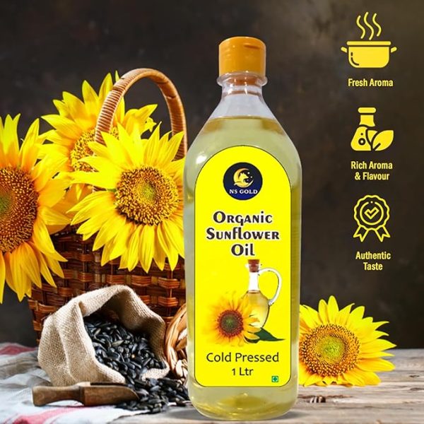 100% Pure Sunflower Oil | Cold Pressed Extracted from Organically Sunflower Seeds (1L)