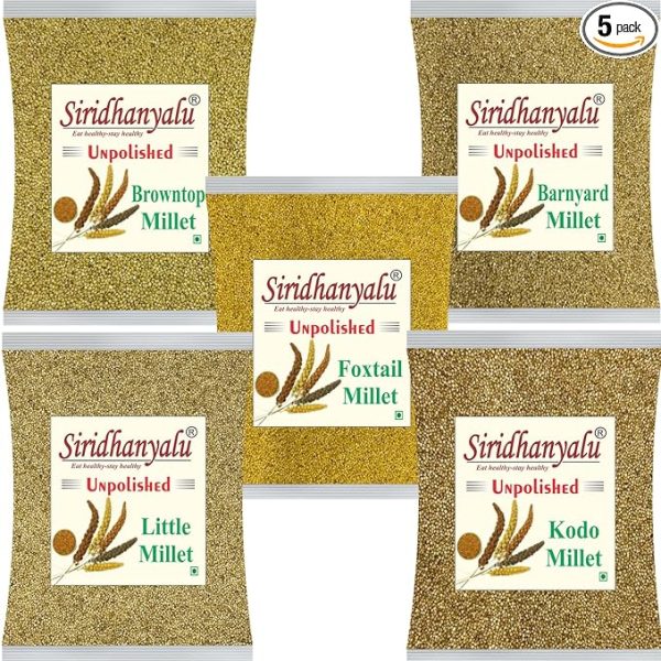 Millets RICE Organic Unpolished Millet Combo Pack 5 Kg [Kodo, Little, Foxtail, Browntop, Barnyard Each 920 Grm]