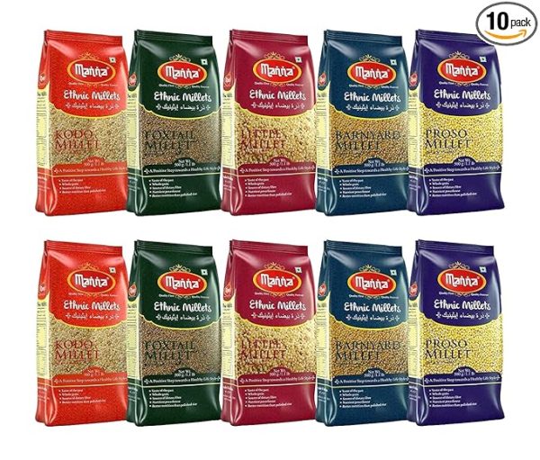 5Kg Whole Grains, Foxtail, Kodo, Little, Barnyard, Proso,Unpolished Natural Grains 500g (Pack of 10)