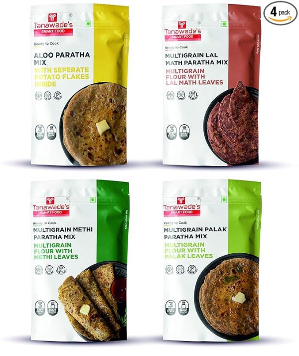Smart Food Paratha Combo,(Buy 3 Get 1 Free) Instant Aloo Paratha, Methi Paratha, Lal Math Paratha