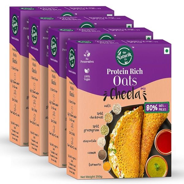 Oats Chilla Mix 250 grams (Pack Of 4) : Instant, Ready-to-Cook Cheela & Dosa Mix with 80% Oats & Pulses