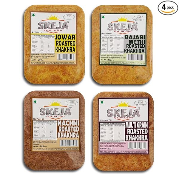 Roasted Millets Combo Khakhra | Jowar, Bajra Methi, Nachni (Ragi), Multi-Grain   200g Pack of 4