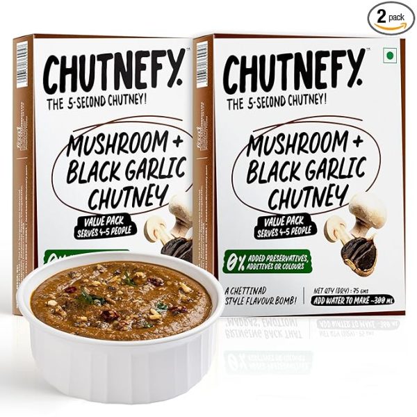 Mushroom & Black Garlic Chutney|100% Natural & Superfood Ingredients|Pack of 2*75gms (Dry)