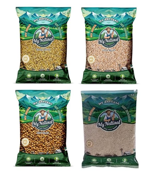 Millet Combo Pack, Foxtail, Little, Kodo, and Barnyard Millets, No Artificial Flavours, No Added Preservatives 1 KG Each