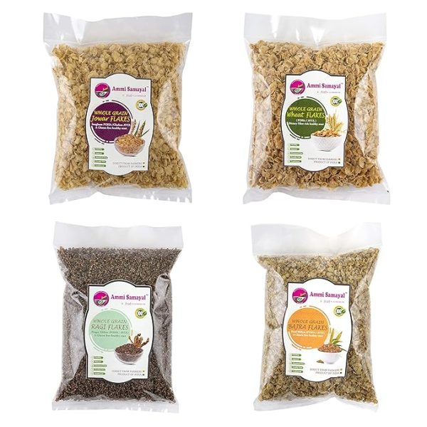 Combo Of Bajra,Jowar,Wheat and Ragi Flakes(Poha) | Organic Glutten Free High Fiber Flakes| Pack of 4 |500g each